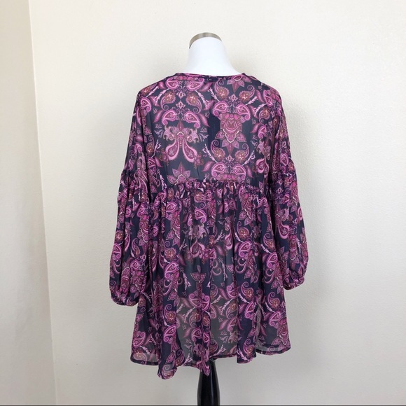 •ROMEO & JULIET• Long Sleeve Paisley Print Boho Blouse Size Small - Picture 4 of 7
